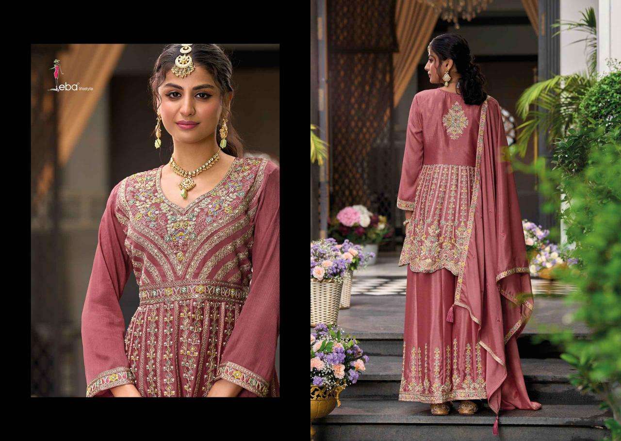 EBA LIFESTYLE PRESENTS BARBIE VOL-4 CHINON EMBROIDERY READYMADE LADIES SUITS CATALOG WHOLESALER AND EXPORTER 
