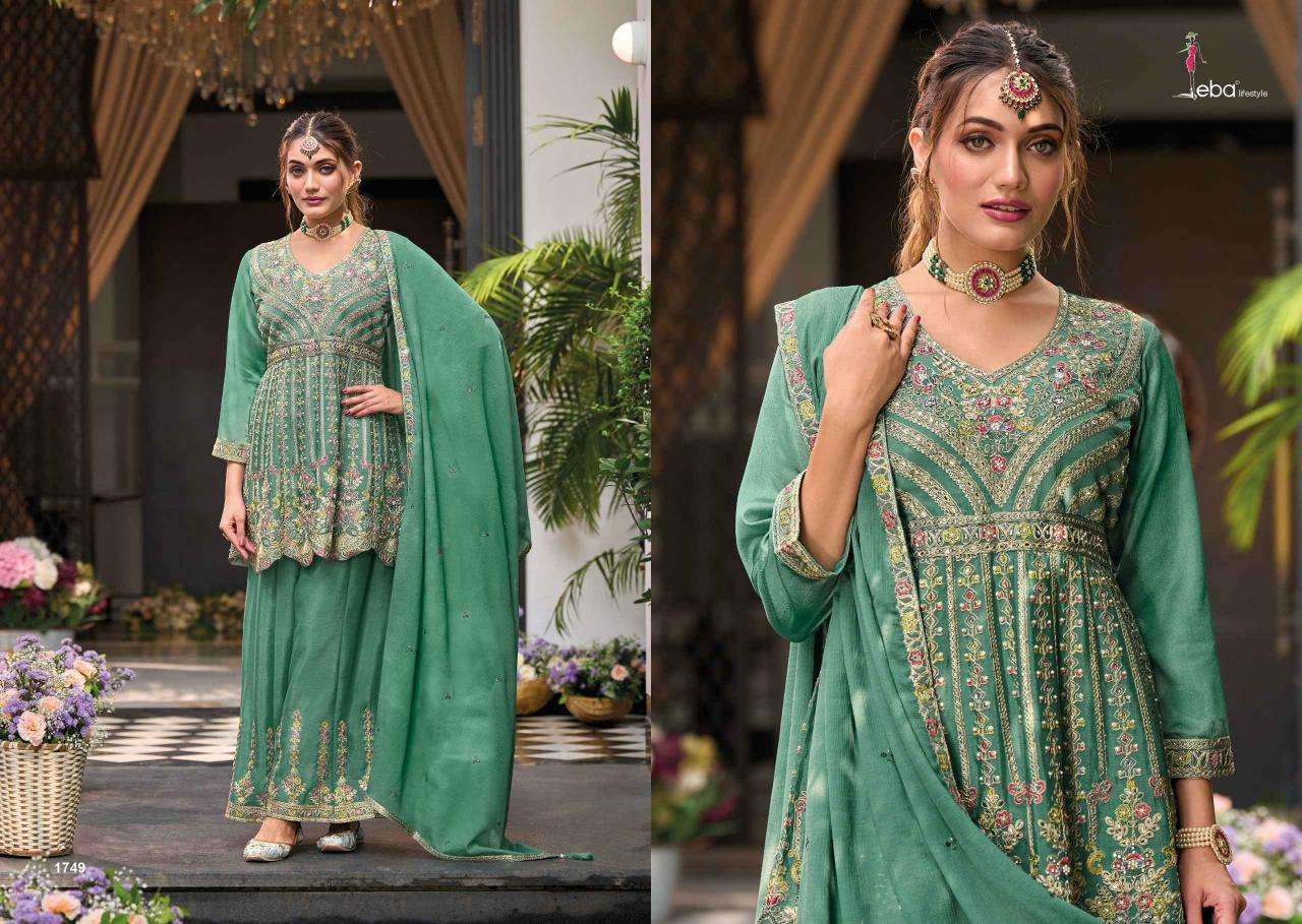 EBA LIFESTYLE PRESENTS BARBIE VOL-4 CHINON EMBROIDERY READYMADE LADIES SUITS CATALOG WHOLESALER AND EXPORTER 