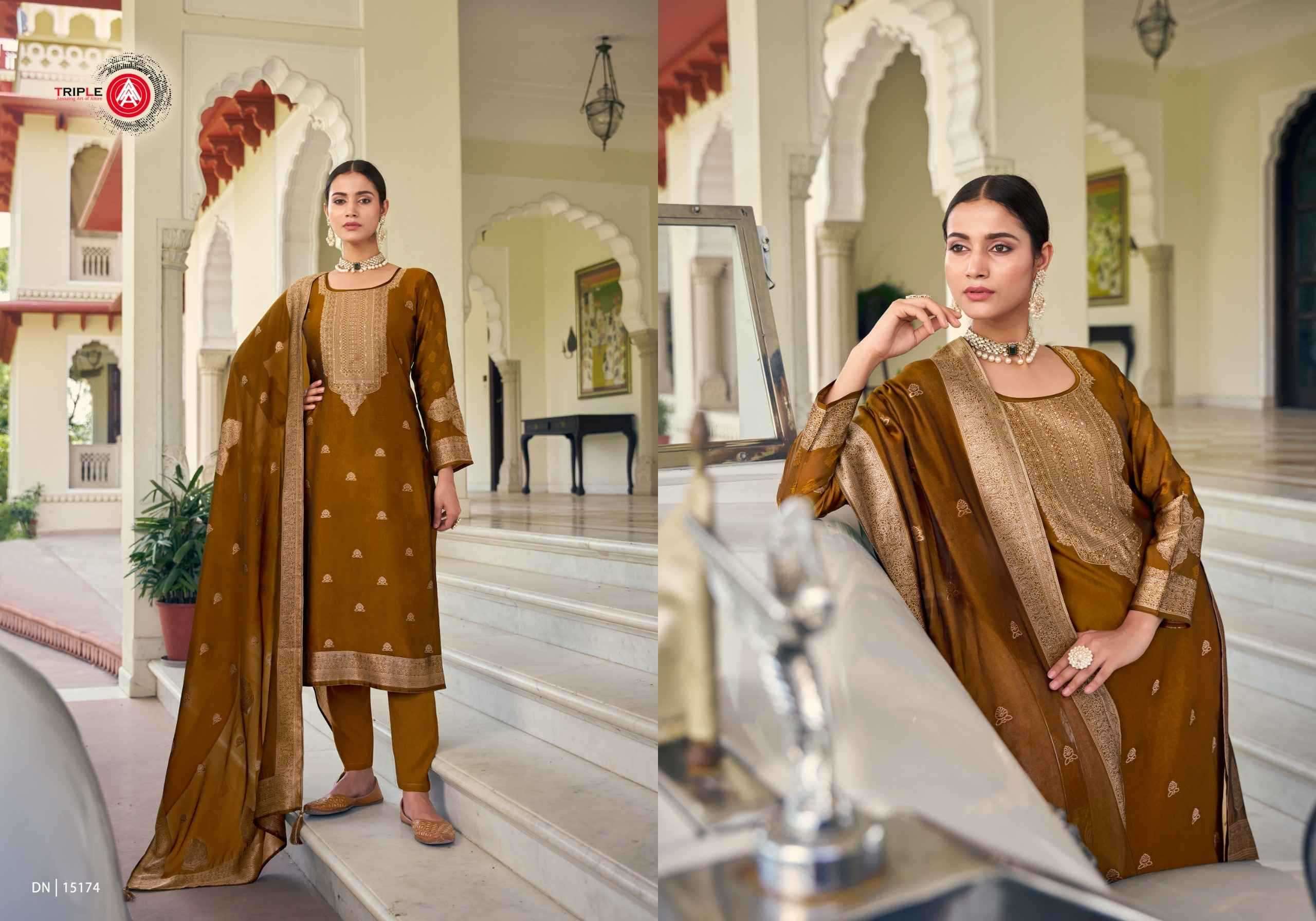 FOURDOTS PRESENTS RIDE VISCOSE JACQUARD UNIQUE STYLISH LADIES SUITS CATALOG WHOLESALER AND EXPORTER 