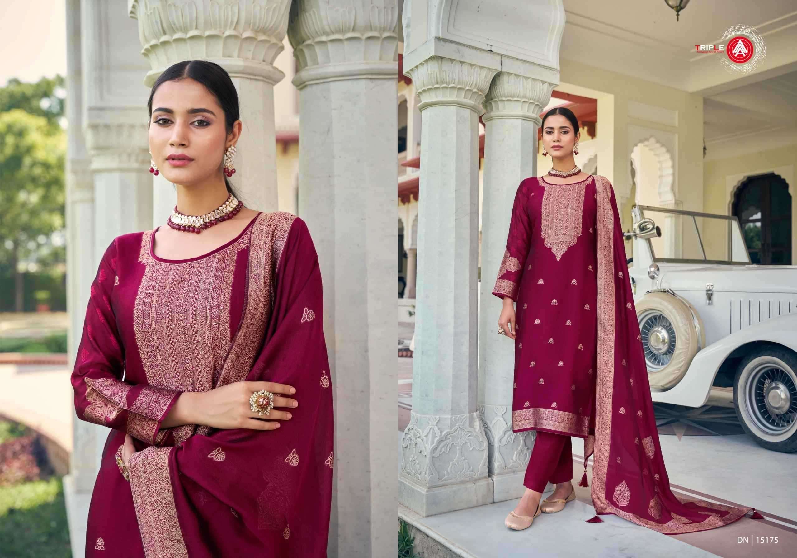 FOURDOTS PRESENTS RIDE VISCOSE JACQUARD UNIQUE STYLISH LADIES SUITS CATALOG WHOLESALER AND EXPORTER 