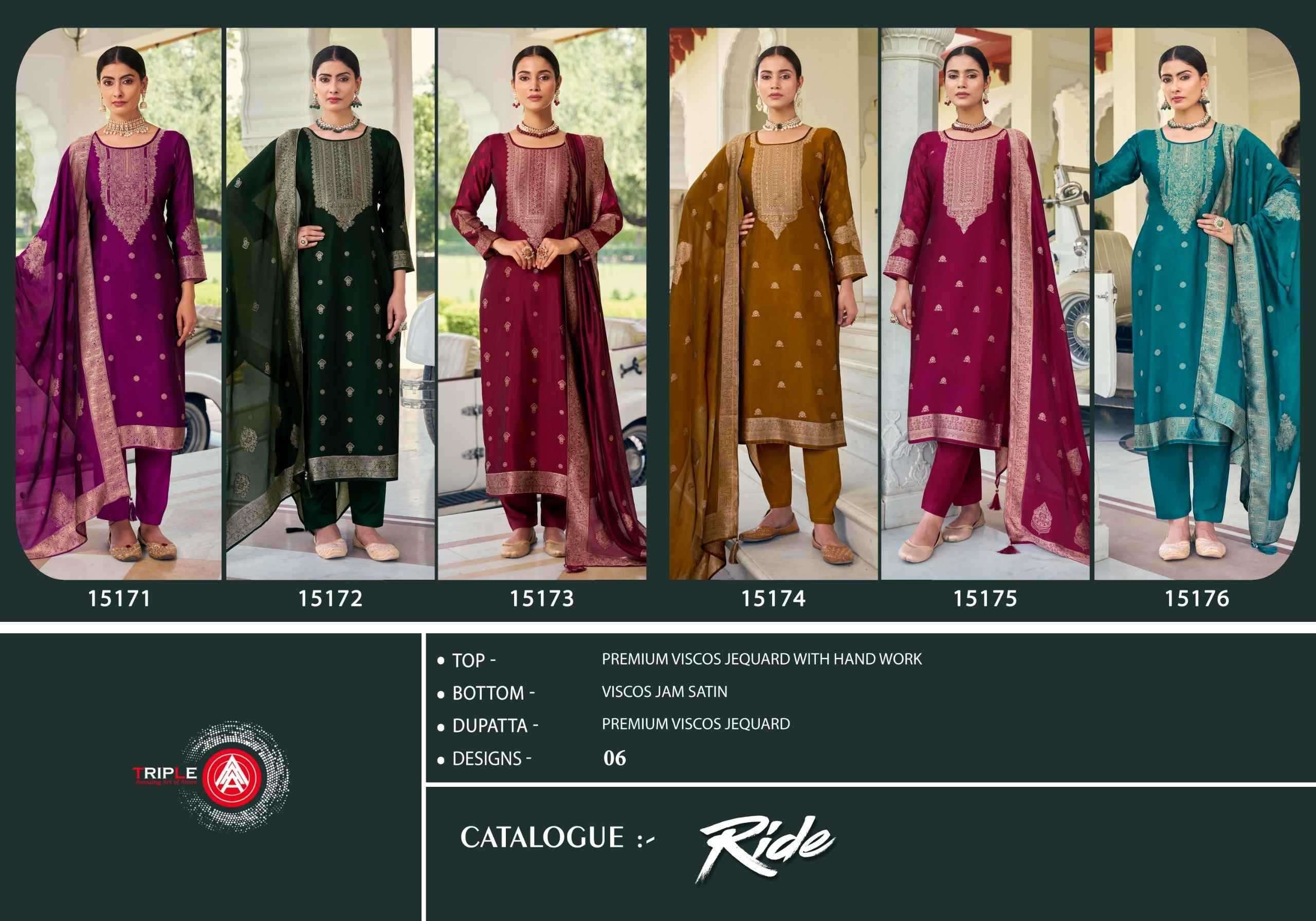 FOURDOTS PRESENTS RIDE VISCOSE JACQUARD UNIQUE STYLISH LADIES SUITS CATALOG WHOLESALER AND EXPORTER 
