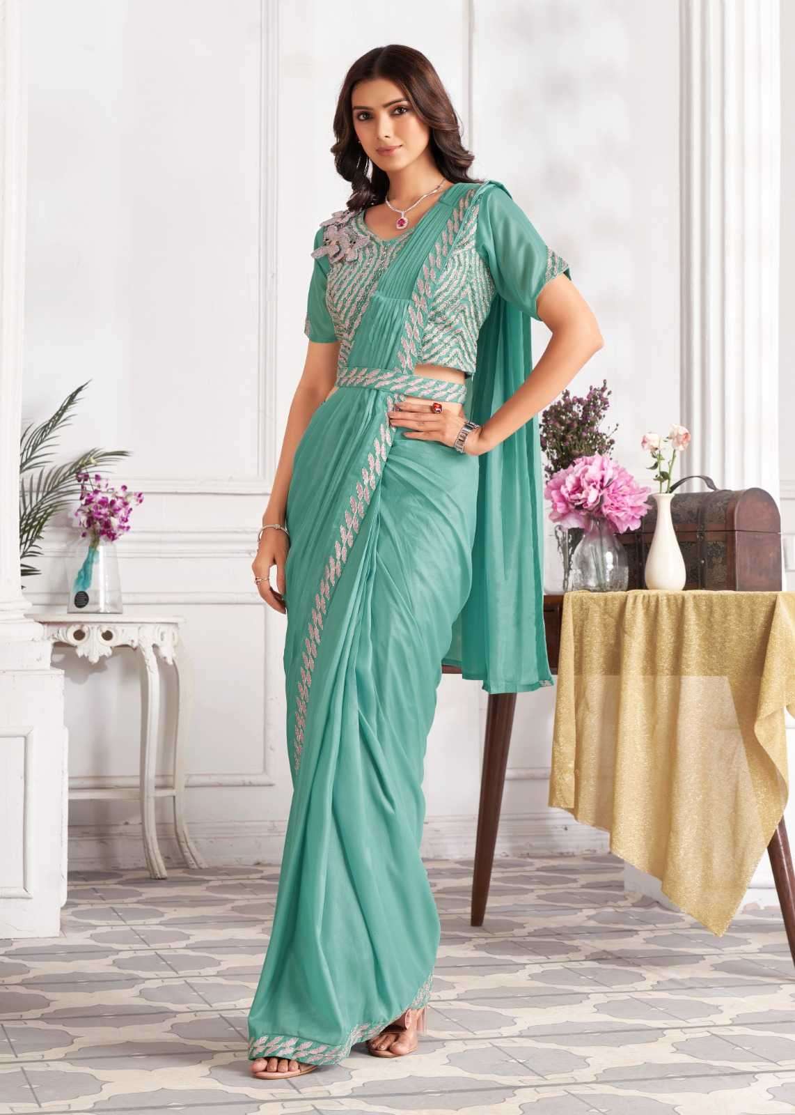 JIVORA PRESENTS MINUTES EXCLUSIVE PREMIUM GEORGETTE EMBROIDERY WORK STYLISH INDIAN DRAPE SAREES