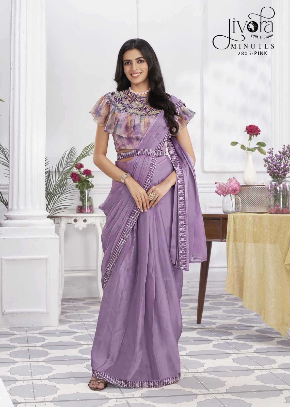 JIVORA PRESENTS MINUTES EXCLUSIVE PREMIUM GEORGETTE EMBROIDERY WORK STYLISH INDIAN DRAPE SAREES