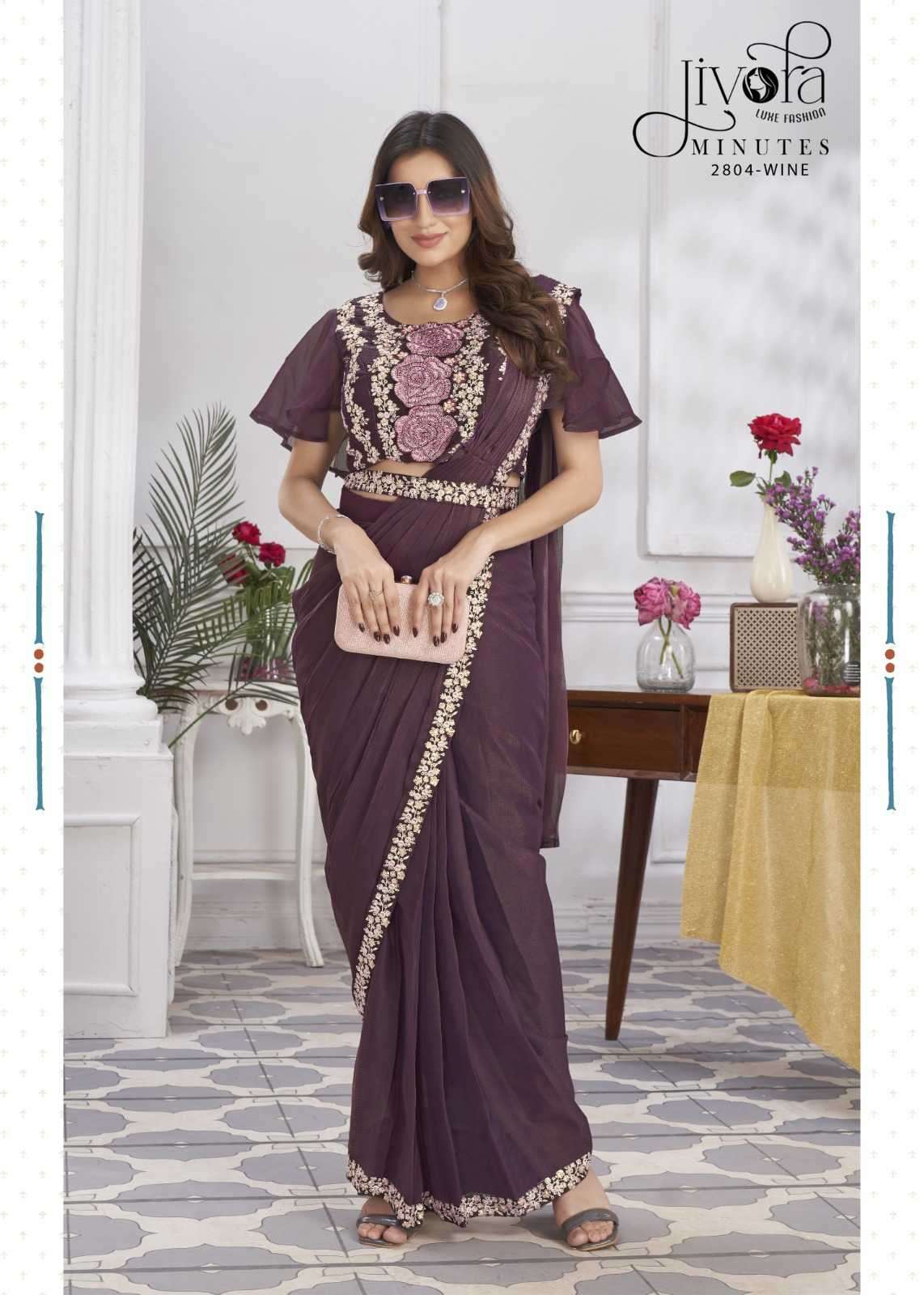 JIVORA PRESENTS MINUTES EXCLUSIVE PREMIUM GEORGETTE EMBROIDERY WORK STYLISH INDIAN DRAPE SAREES