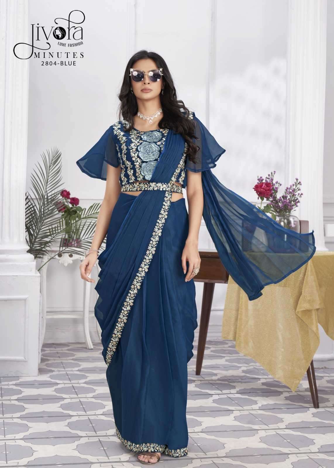 JIVORA PRESENTS MINUTES EXCLUSIVE PREMIUM GEORGETTE EMBROIDERY WORK STYLISH INDIAN DRAPE SAREES