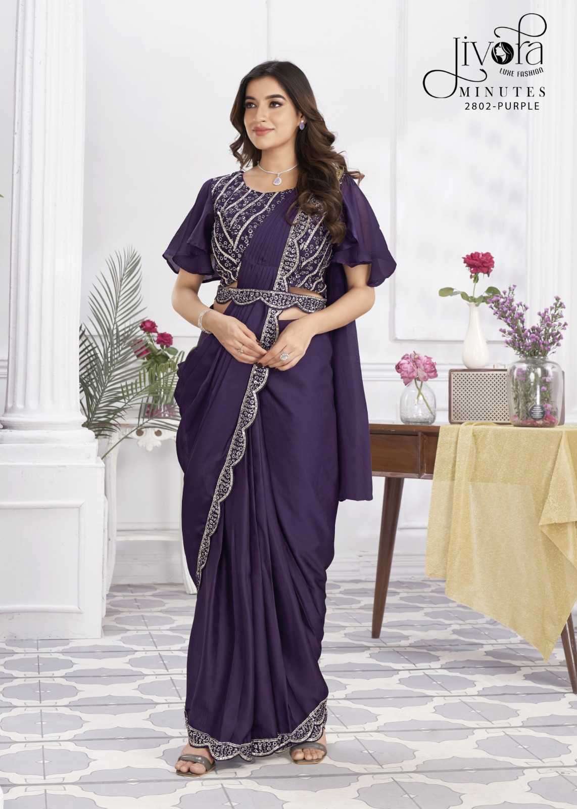 JIVORA PRESENTS MINUTES EXCLUSIVE PREMIUM GEORGETTE EMBROIDERY WORK STYLISH INDIAN DRAPE SAREES