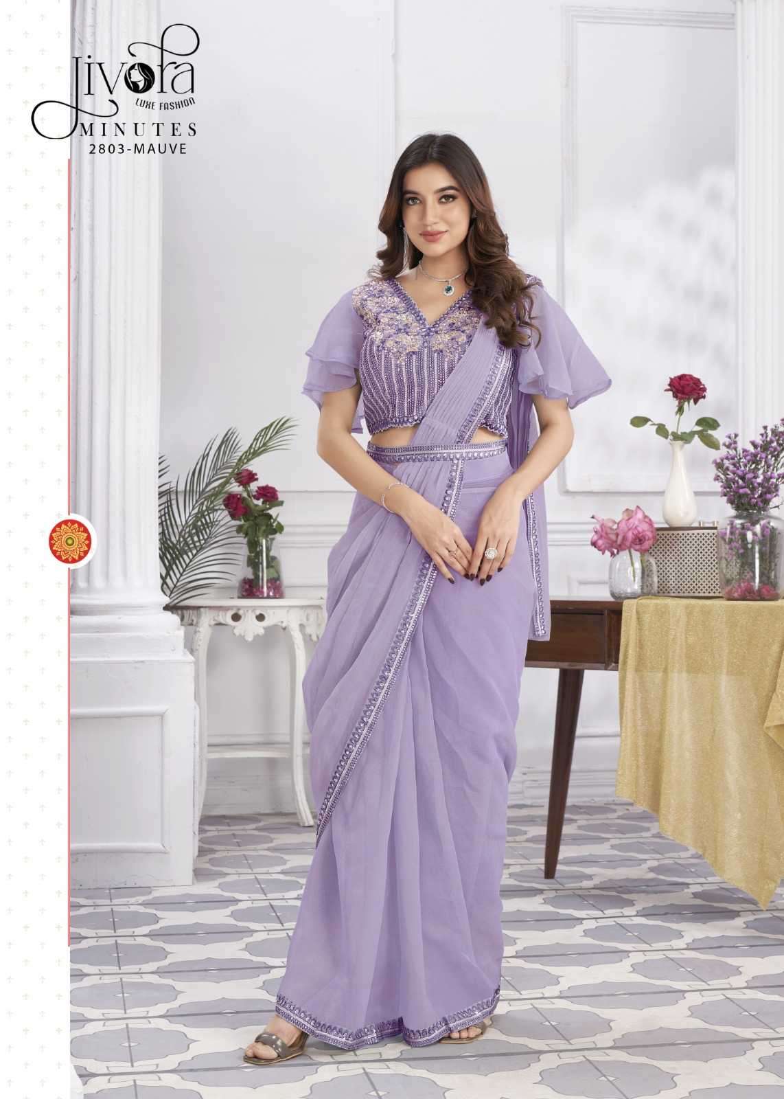 JIVORA PRESENTS MINUTES EXCLUSIVE PREMIUM GEORGETTE EMBROIDERY WORK STYLISH INDIAN DRAPE SAREES
