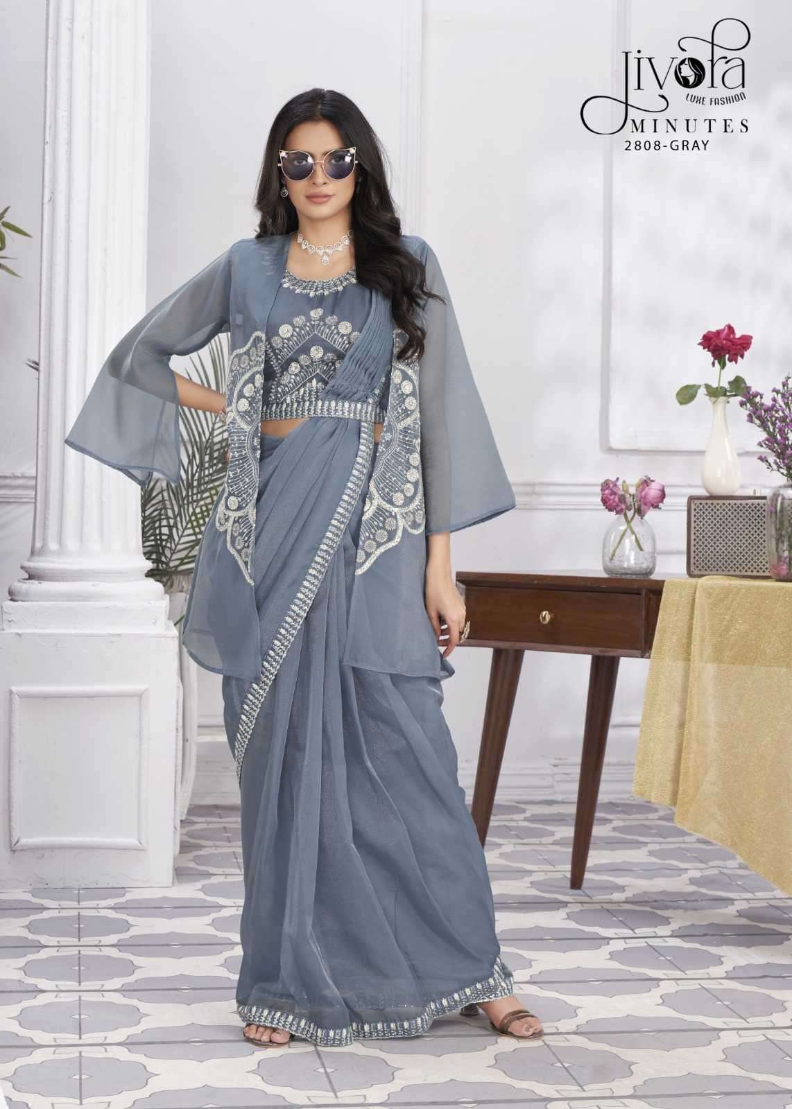 JIVORA PRESENTS MINUTES EXCLUSIVE PREMIUM GEORGETTE EMBROIDERY WORK STYLISH INDIAN DRAPE SAREES