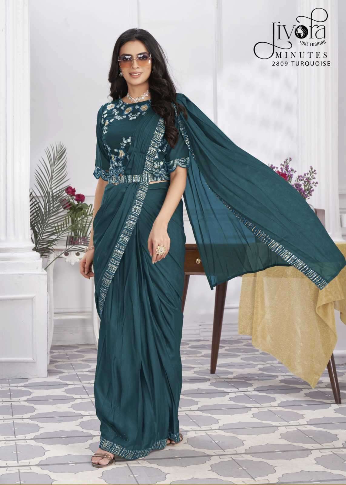 JIVORA PRESENTS MINUTES EXCLUSIVE PREMIUM GEORGETTE EMBROIDERY WORK STYLISH INDIAN DRAPE SAREES