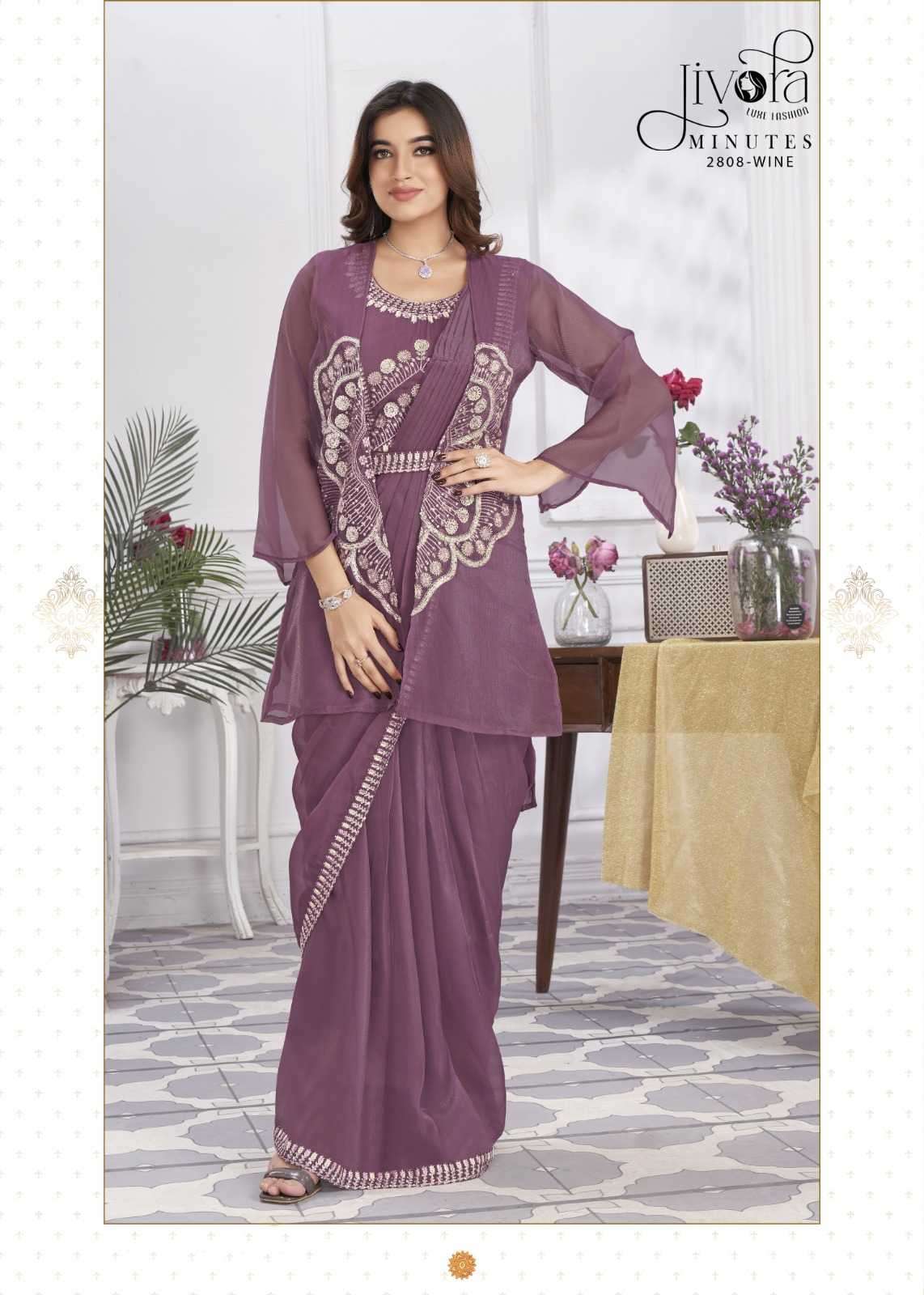 JIVORA PRESENTS MINUTES EXCLUSIVE PREMIUM GEORGETTE EMBROIDERY WORK STYLISH INDIAN DRAPE SAREES