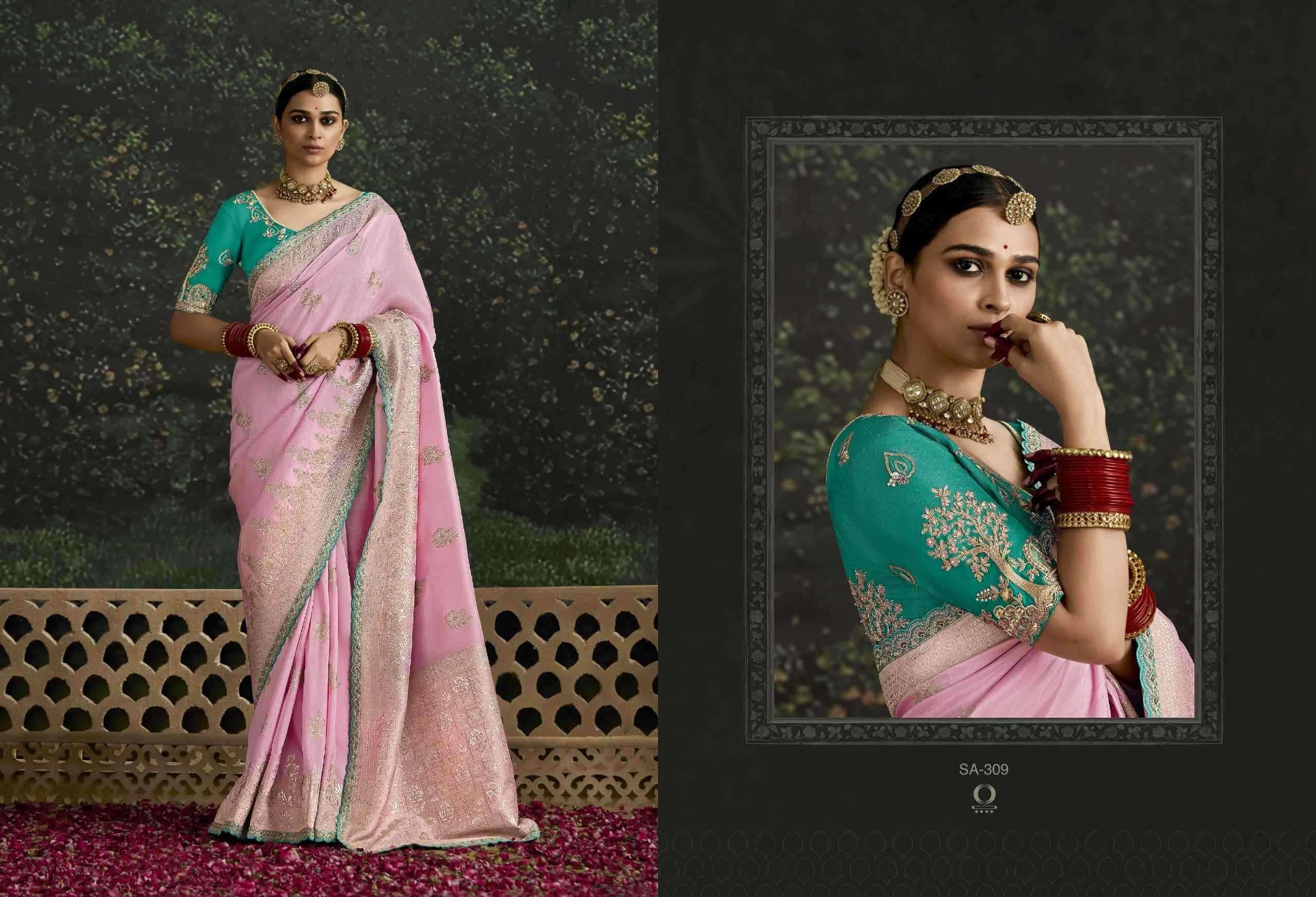 KIMORA PRESENTS BAISA SINDURI 308-318 PARTY WEAR DOLA SILK EMBROIDERY SAREES CATALOG WHOLESALER AND EXPORTER 