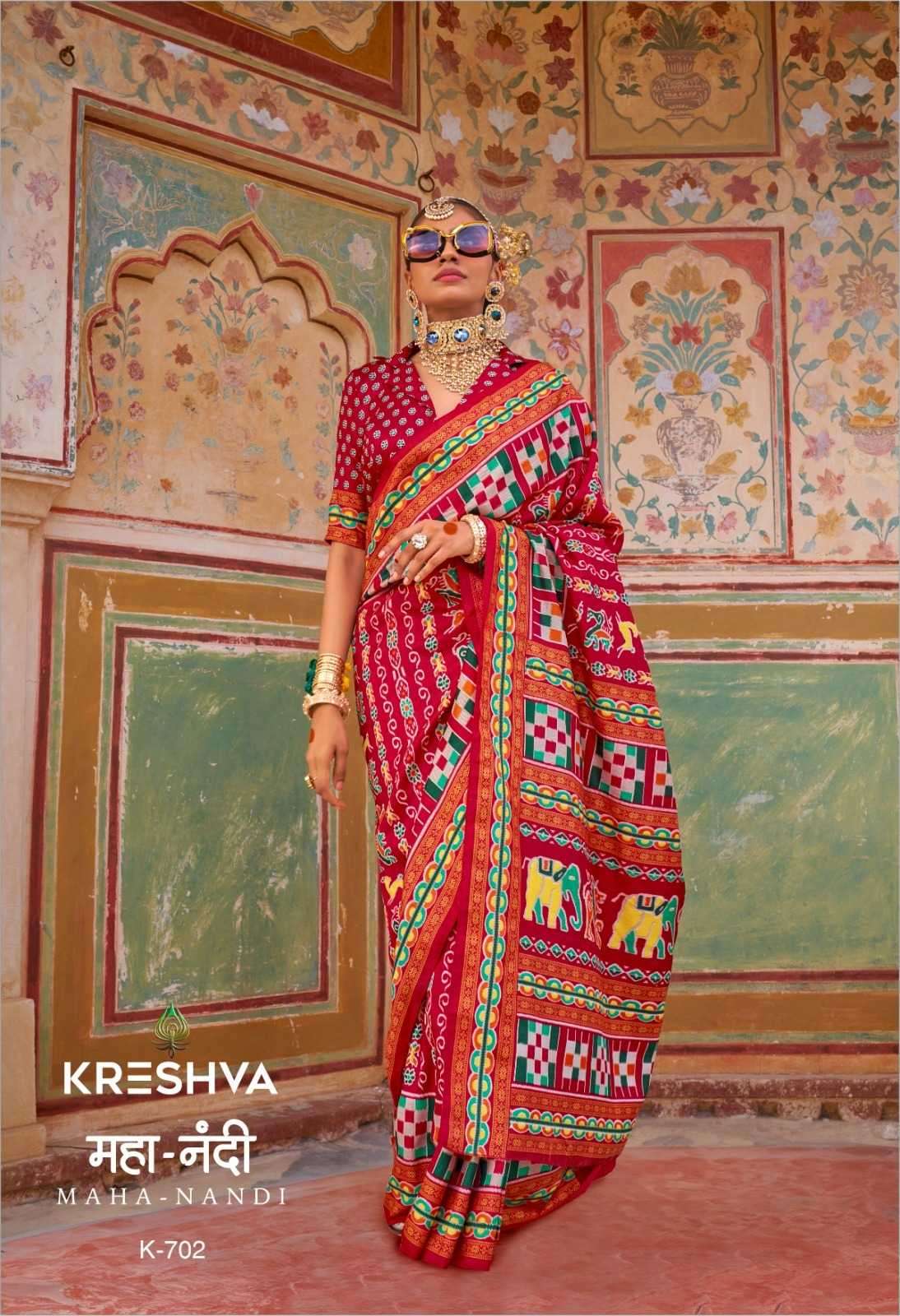 KRESHVA PRESENTS MAHANANDI 701-706 CLASSIC DESIGN MERCERIZER SIGMA SILK WOMEN SAREES CATALOG WHOLESALER AND EXPORTER 