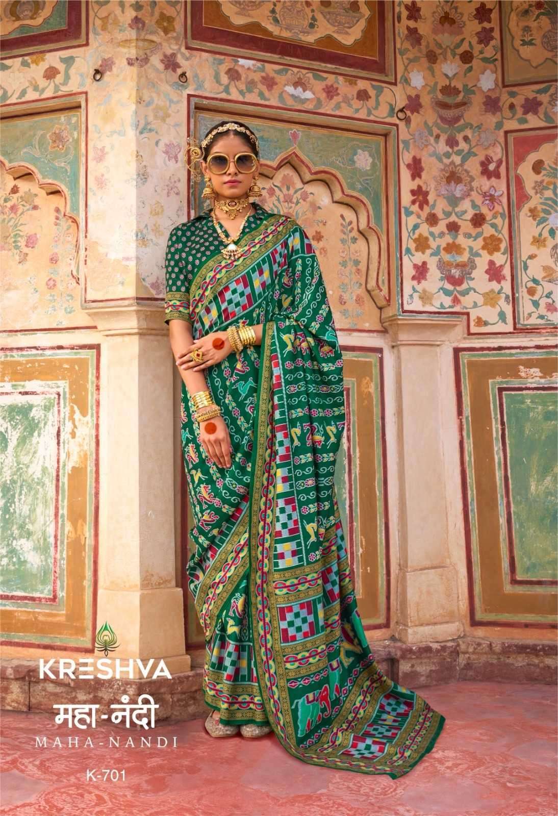 KRESHVA PRESENTS MAHANANDI 701-706 CLASSIC DESIGN MERCERIZER SIGMA SILK WOMEN SAREES CATALOG WHOLESALER AND EXPORTER 