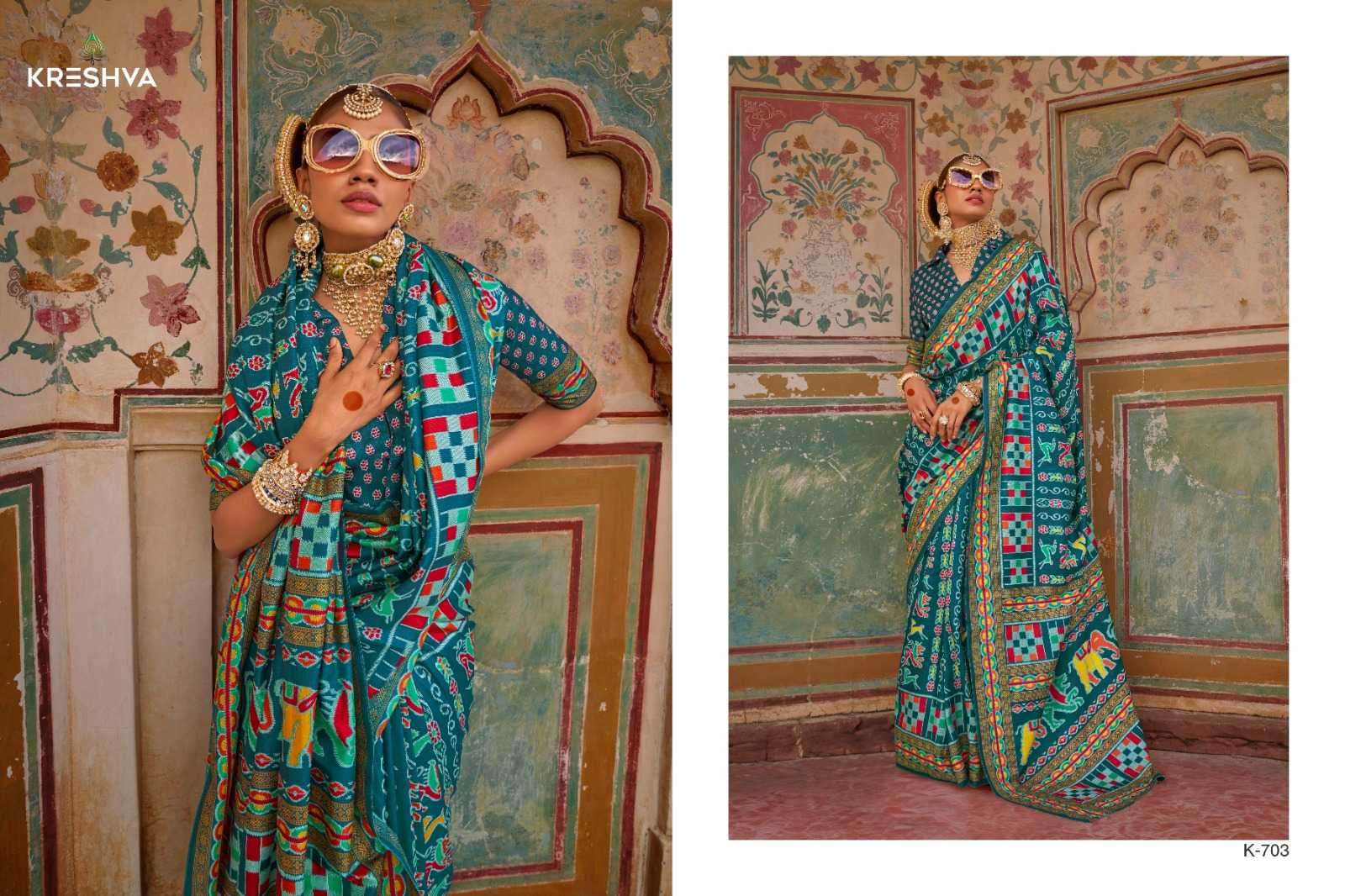 KRESHVA PRESENTS MAHANANDI 701-706 CLASSIC DESIGN MERCERIZER SIGMA SILK WOMEN SAREES CATALOG WHOLESALER AND EXPORTER 