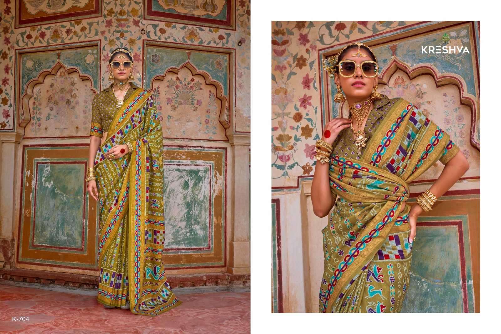 KRESHVA PRESENTS MAHANANDI 701-706 CLASSIC DESIGN MERCERIZER SIGMA SILK WOMEN SAREES CATALOG WHOLESALER AND EXPORTER 
