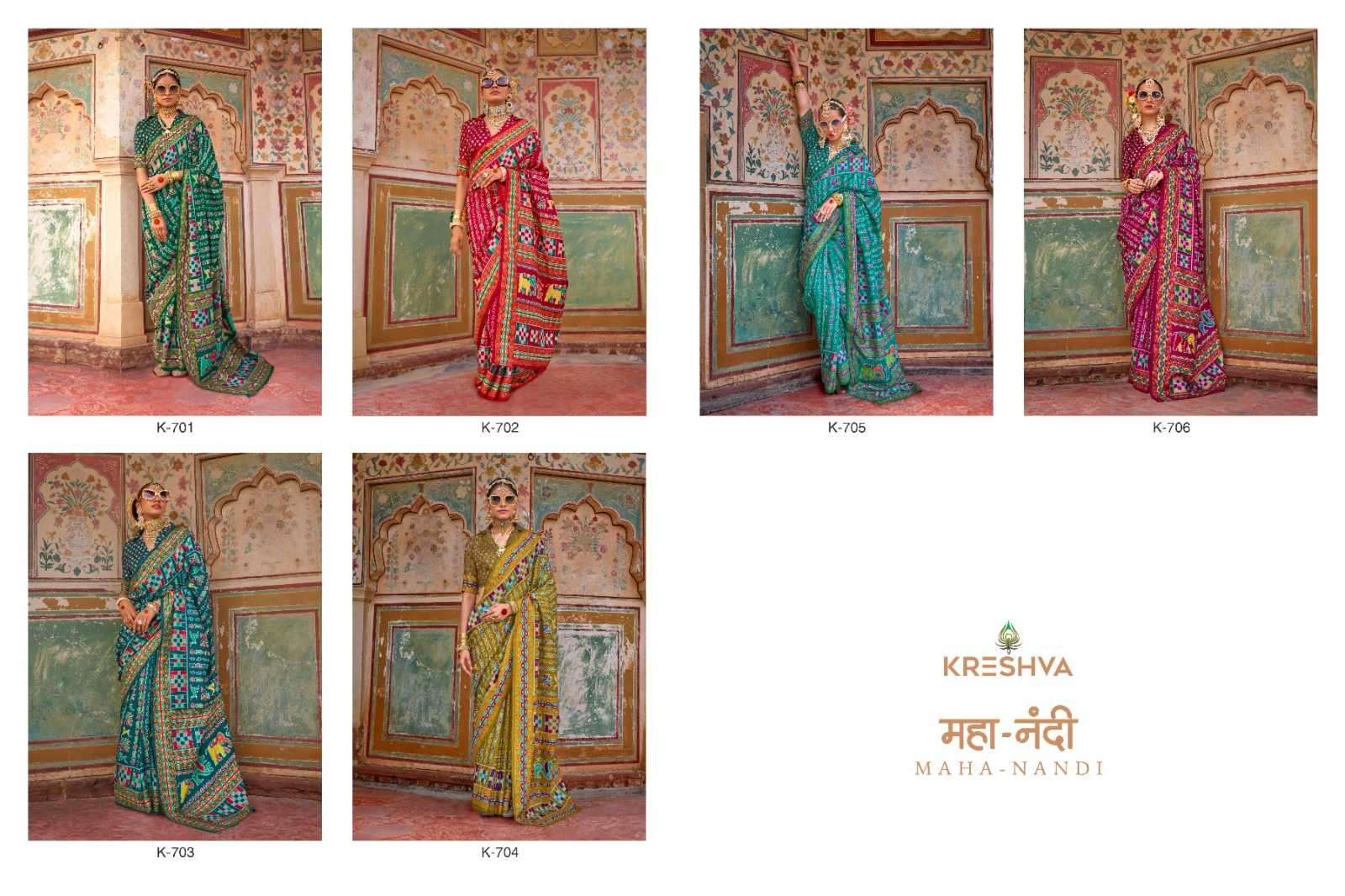 KRESHVA PRESENTS MAHANANDI 701-706 CLASSIC DESIGN MERCERIZER SIGMA SILK WOMEN SAREES CATALOG WHOLESALER AND EXPORTER 