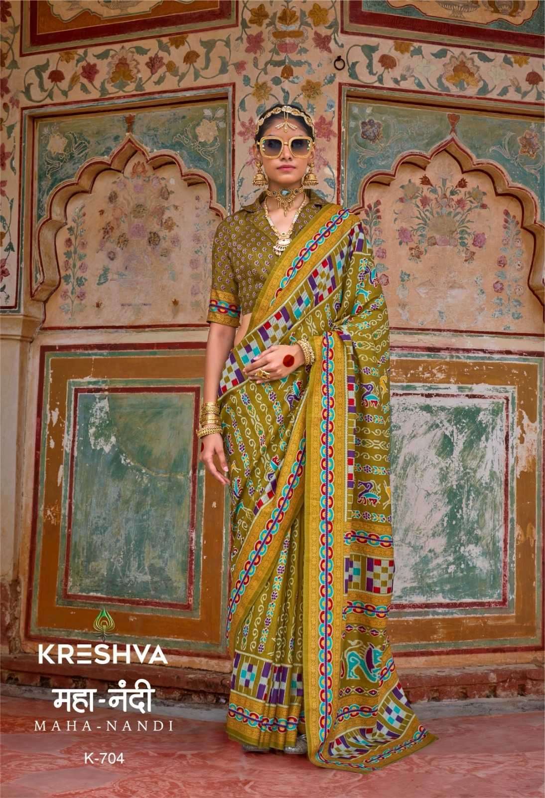 KRESHVA PRESENTS MAHANANDI 701-706 CLASSIC DESIGN MERCERIZER SIGMA SILK WOMEN SAREES CATALOG WHOLESALER AND EXPORTER 