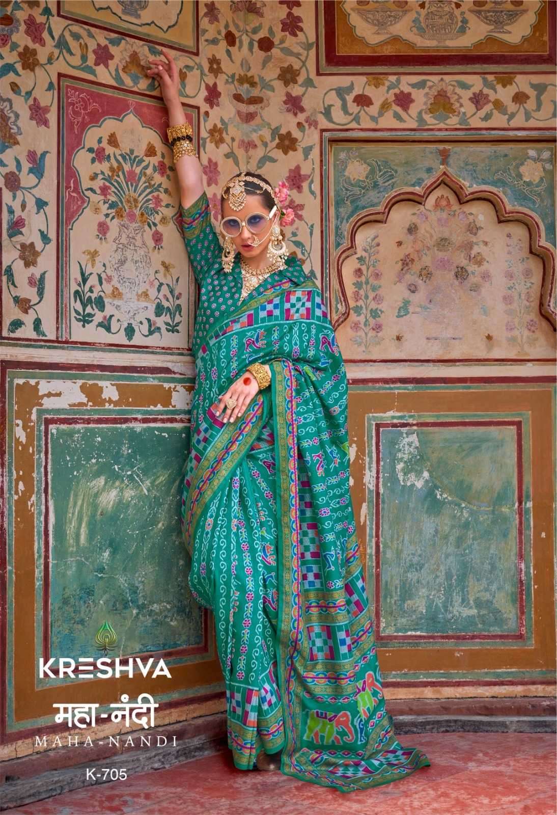 KRESHVA PRESENTS MAHANANDI 701-706 CLASSIC DESIGN MERCERIZER SIGMA SILK WOMEN SAREES CATALOG WHOLESALER AND EXPORTER 