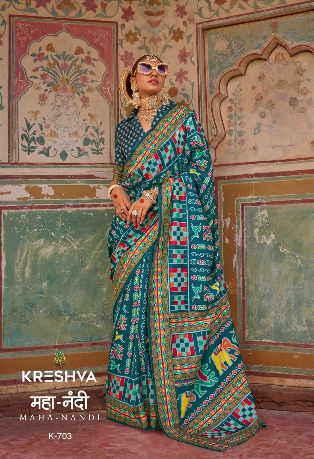 KRESHVA PRESENTS MAHANANDI 701-706 CLASSIC DESIGN MERCERIZER SIGMA SILK WOMEN SAREES CATALOG WHOLESALER AND EXPORTER 