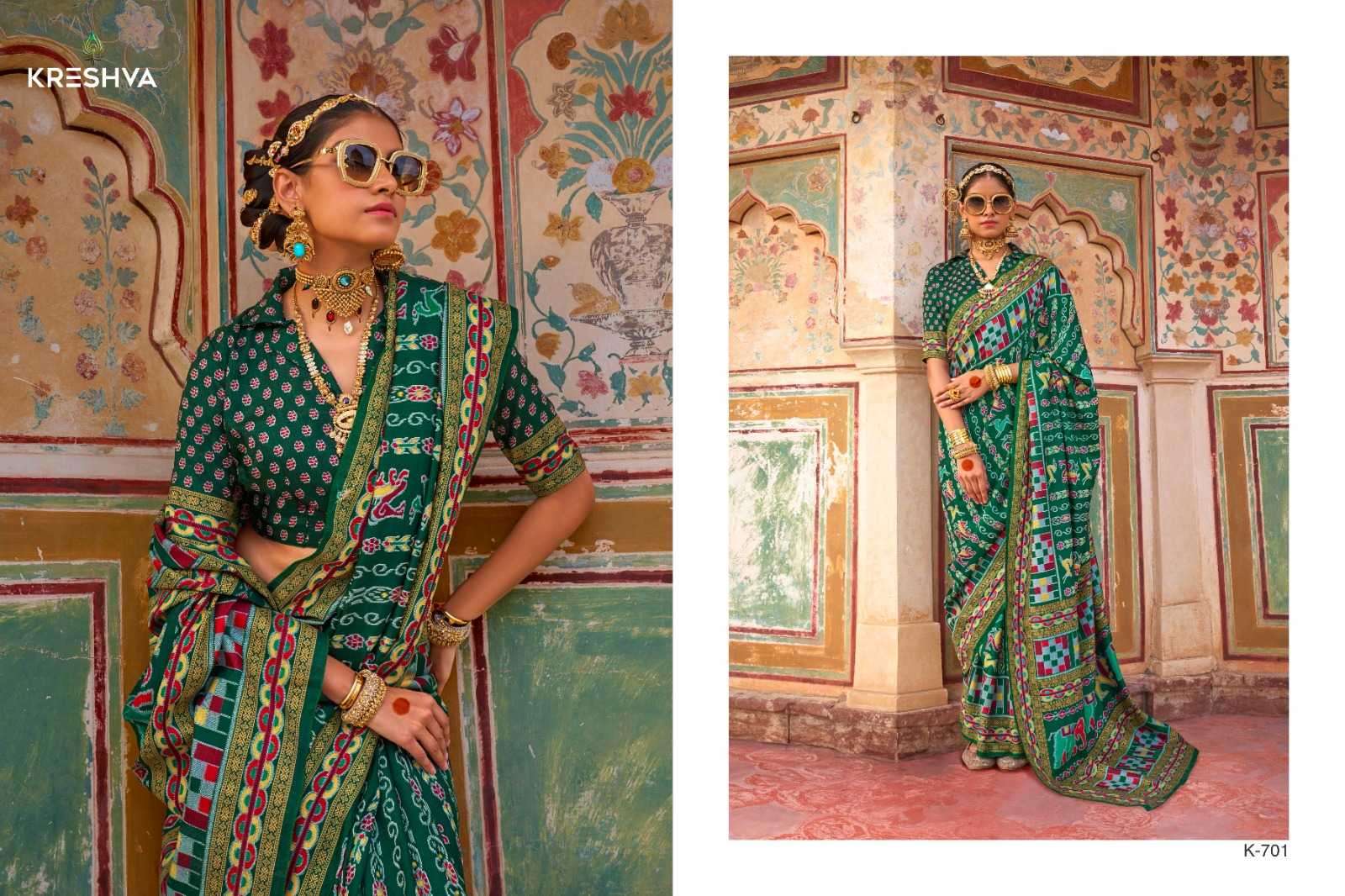 KRESHVA PRESENTS MAHANANDI 701-706 CLASSIC DESIGN MERCERIZER SIGMA SILK WOMEN SAREES CATALOG WHOLESALER AND EXPORTER 