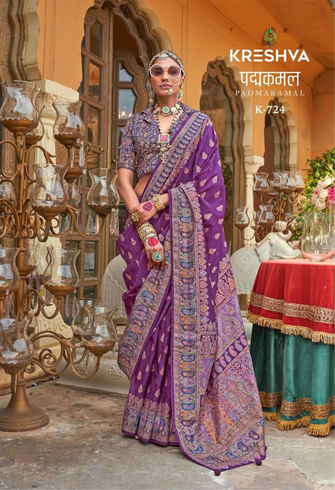 KRESHVA PRESENTS PADMAKAMAL SUPER PURE SILK LUXURY PRINTED DESIGNER SAREES CATALOG WHOLESALER AND EXPORTER 