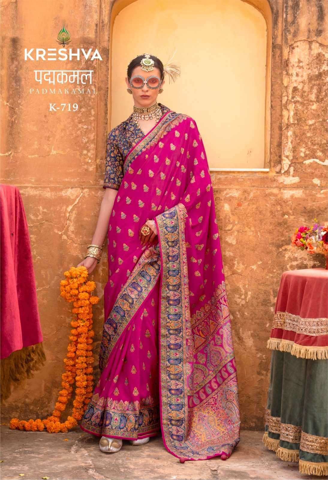 KRESHVA PRESENTS PADMAKAMAL SUPER PURE SILK LUXURY PRINTED DESIGNER SAREES CATALOG WHOLESALER AND EXPORTER 