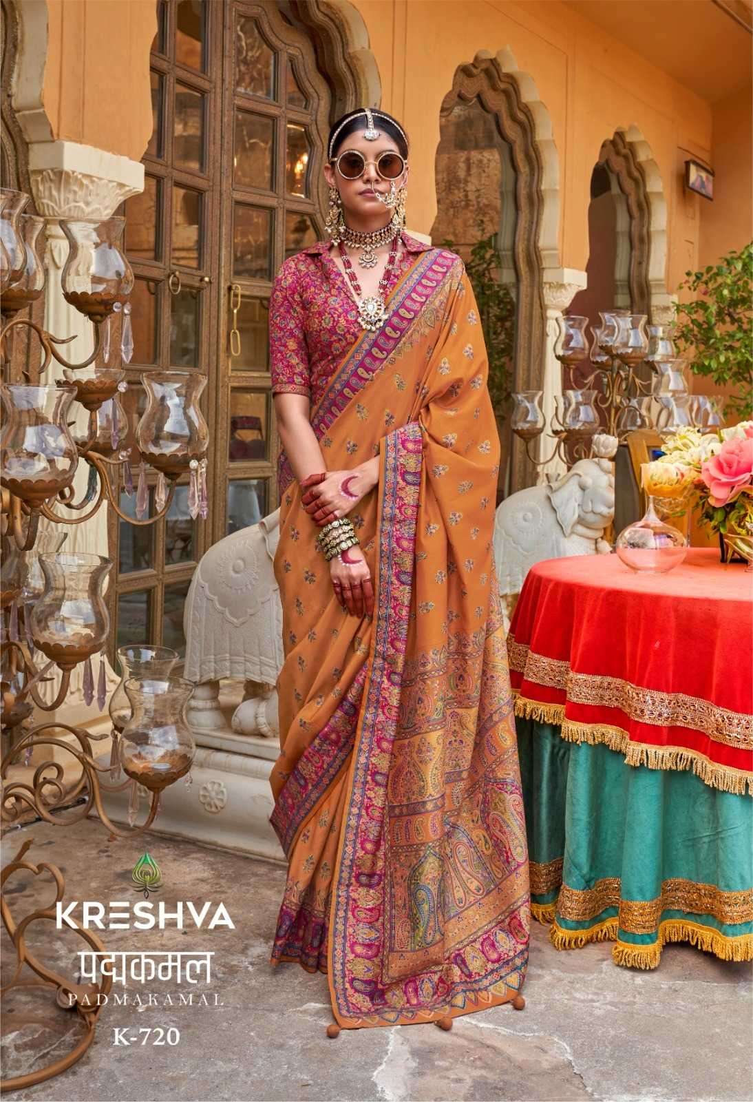 KRESHVA PRESENTS PADMAKAMAL SUPER PURE SILK LUXURY PRINTED DESIGNER SAREES CATALOG WHOLESALER AND EXPORTER 