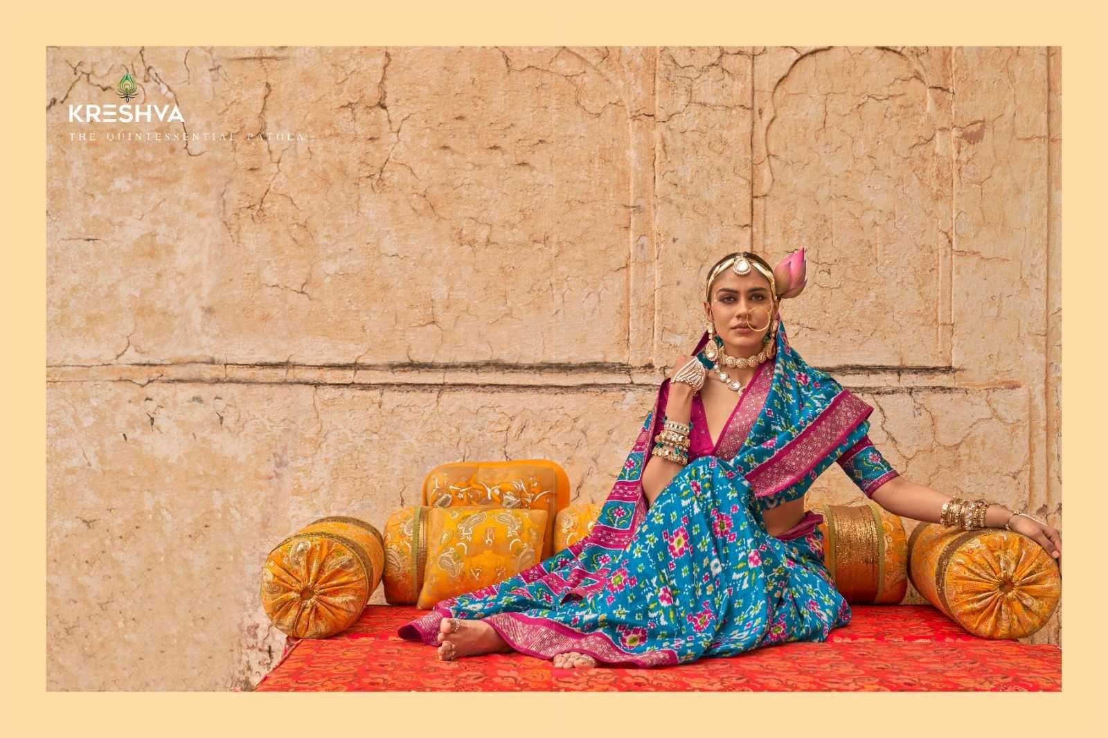 KRESHVA PRESENTS YUG PATOLA LUXURY PRINT VISCOSE SILK WEDDING WEAR DESIGNER SAREES CATALOG WHOLESALER AND EXPORTER 