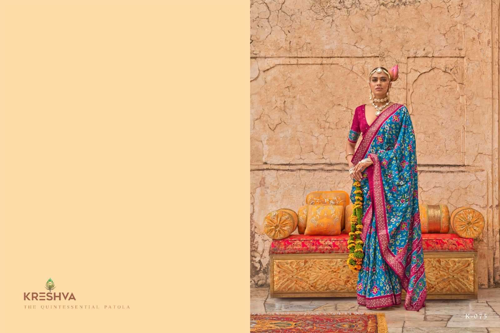 KRESHVA PRESENTS YUG PATOLA LUXURY PRINT VISCOSE SILK WEDDING WEAR DESIGNER SAREES CATALOG WHOLESALER AND EXPORTER 