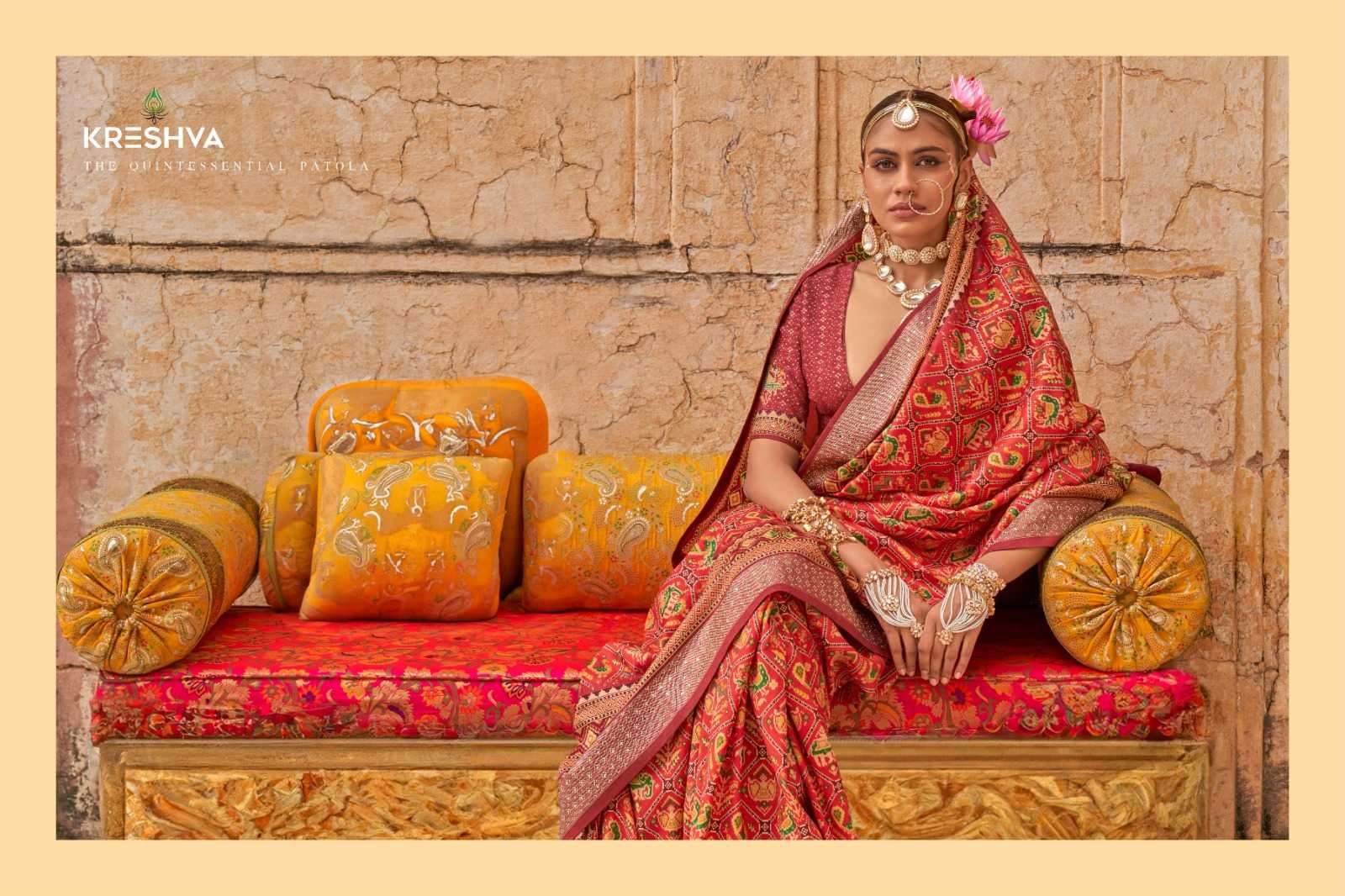 KRESHVA PRESENTS YUG PATOLA LUXURY PRINT VISCOSE SILK WEDDING WEAR DESIGNER SAREES CATALOG WHOLESALER AND EXPORTER 