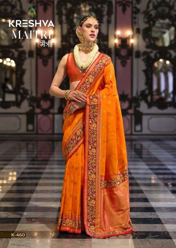 KRESHWA PRESENTS MAITRI BANARASI POLY VISCOSE SILK FASHIONABLE SAREES CATALOG WHOLESALER AND EXPORTER 