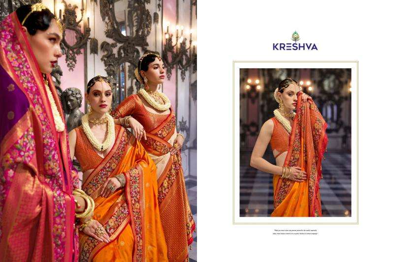 KRESHWA PRESENTS MAITRI BANARASI POLY VISCOSE SILK FASHIONABLE SAREES CATALOG WHOLESALER AND EXPORTER 