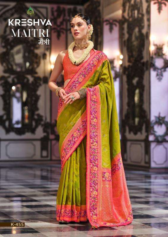 KRESHWA PRESENTS MAITRI BANARASI POLY VISCOSE SILK FASHIONABLE SAREES CATALOG WHOLESALER AND EXPORTER 