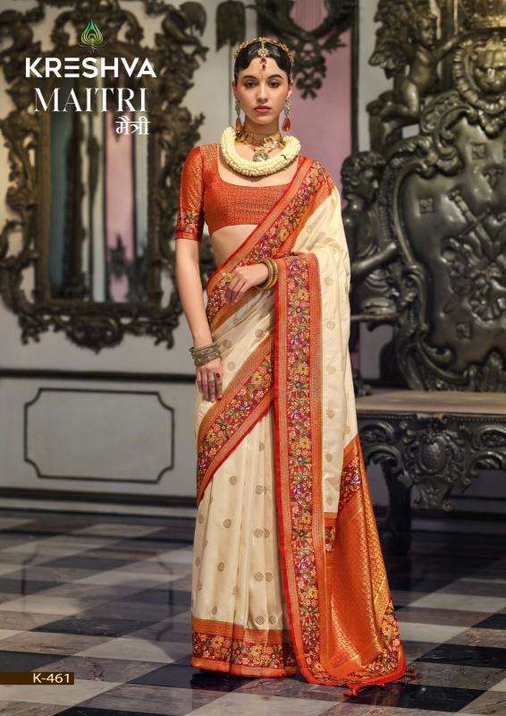KRESHWA PRESENTS MAITRI BANARASI POLY VISCOSE SILK FASHIONABLE SAREES CATALOG WHOLESALER AND EXPORTER 