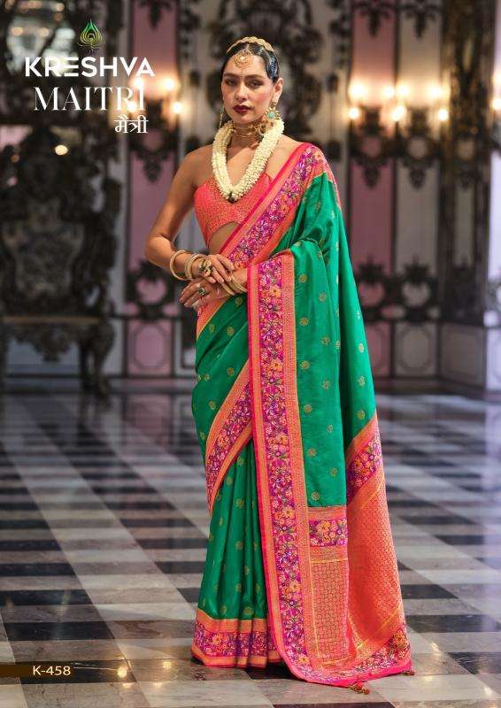 KRESHWA PRESENTS MAITRI BANARASI POLY VISCOSE SILK FASHIONABLE SAREES CATALOG WHOLESALER AND EXPORTER 