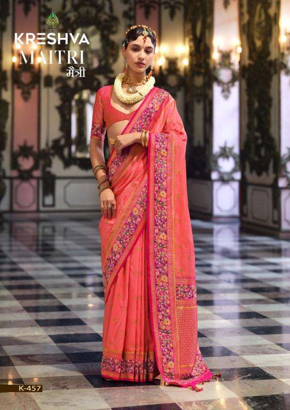 KRESHWA PRESENTS MAITRI BANARASI POLY VISCOSE SILK FASHIONABLE SAREES CATALOG WHOLESALER AND EXPORTER 
