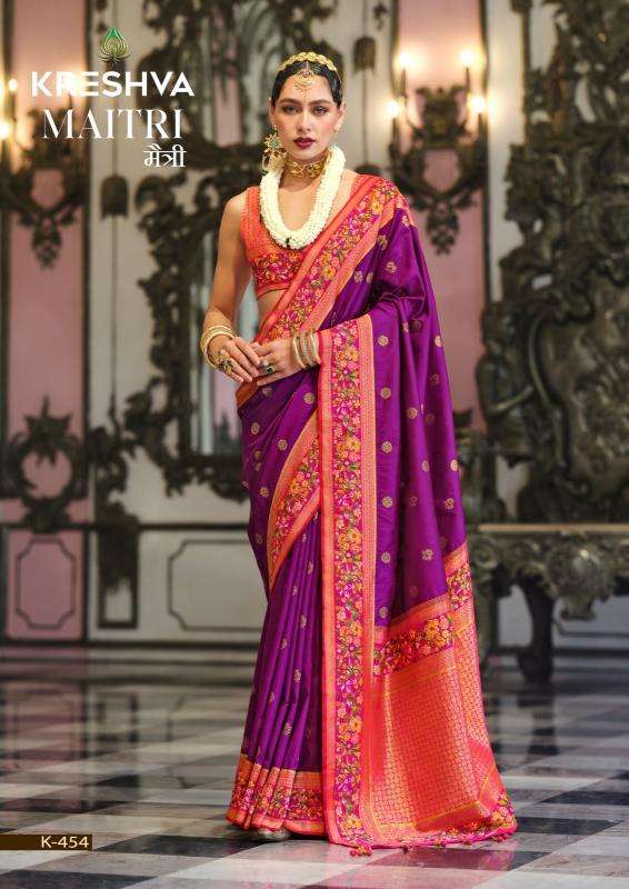 KRESHWA PRESENTS MAITRI BANARASI POLY VISCOSE SILK FASHIONABLE SAREES CATALOG WHOLESALER AND EXPORTER 
