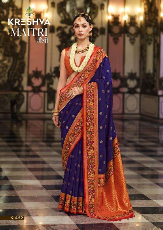 KRESHWA PRESENTS MAITRI BANARASI POLY VISCOSE SILK FASHIONABLE SAREES CATALOG WHOLESALER AND EXPORTER 