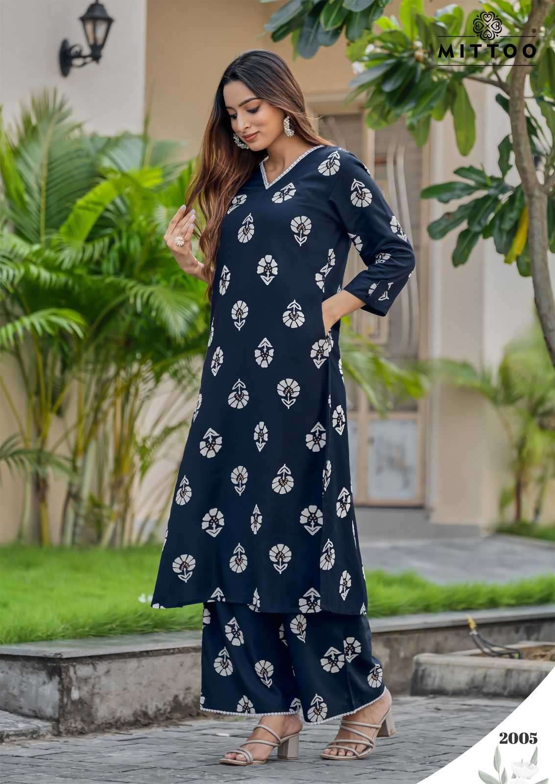 MITTOO PRESENTS SULEKHA UNIQUE STYLE PRINT RAYON READYMADE KURTI WITH PANT CATALOG WHOLESALER AND EXPORTER 