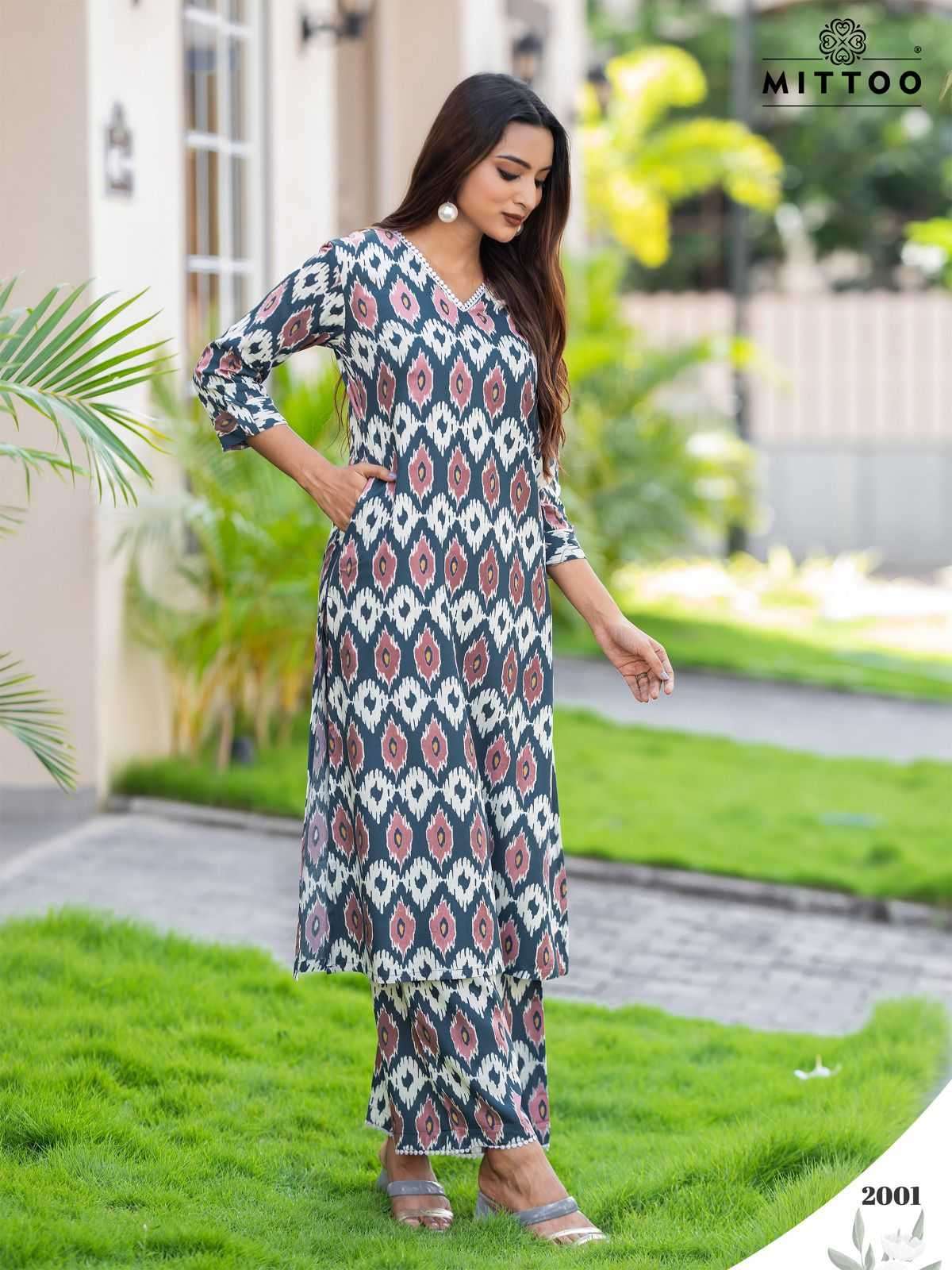 MITTOO PRESENTS SULEKHA UNIQUE STYLE PRINT RAYON READYMADE KURTI WITH PANT CATALOG WHOLESALER AND EXPORTER 
