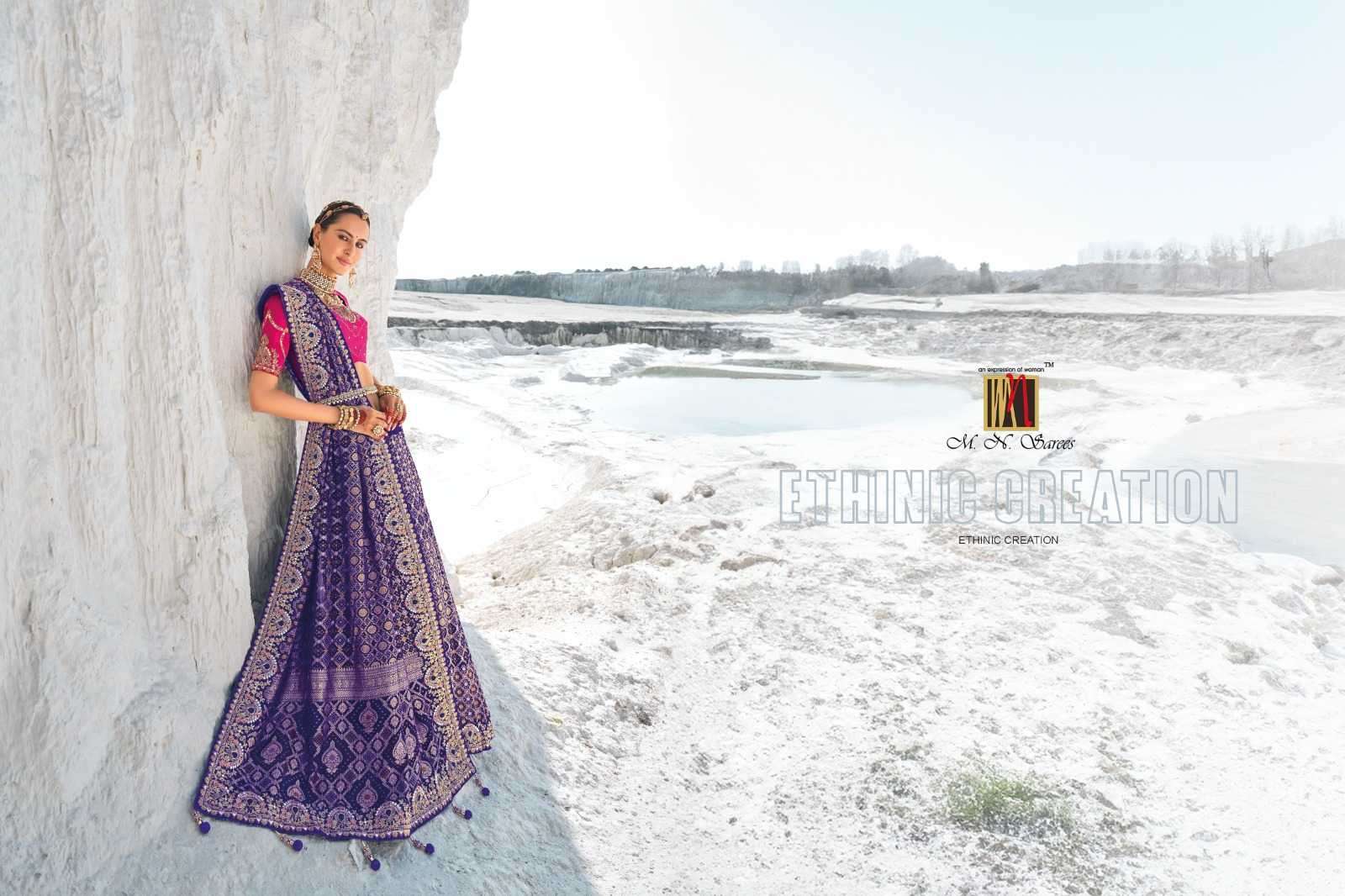MN PRESENTS SHAHI POSHAK VOL-1 7601-7609 GEORGETTE BANDHANI PATOLA SAREES CATALOG WHOLESALER AND EXPORTER 