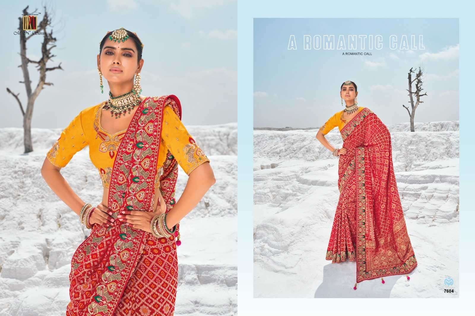MN PRESENTS SHAHI POSHAK VOL-1 7601-7609 GEORGETTE BANDHANI PATOLA SAREES CATALOG WHOLESALER AND EXPORTER 