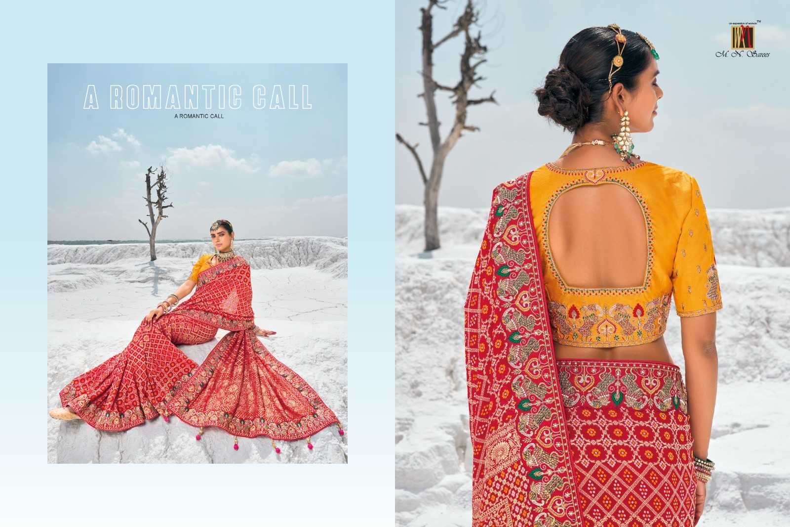 MN PRESENTS SHAHI POSHAK VOL-1 7601-7609 GEORGETTE BANDHANI PATOLA SAREES CATALOG WHOLESALER AND EXPORTER 