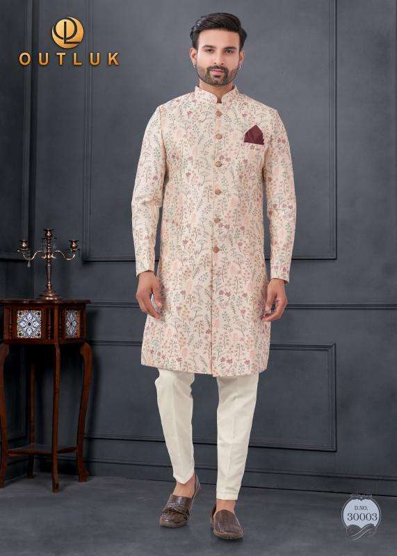 OUTLUK PRESENTS WEDDING COLLECTION VOL-30 SILK FASHIONABLE FULL STITCH MENS KURTA WITH PENT CATALOG WHOLESALER AND EXPORTER 