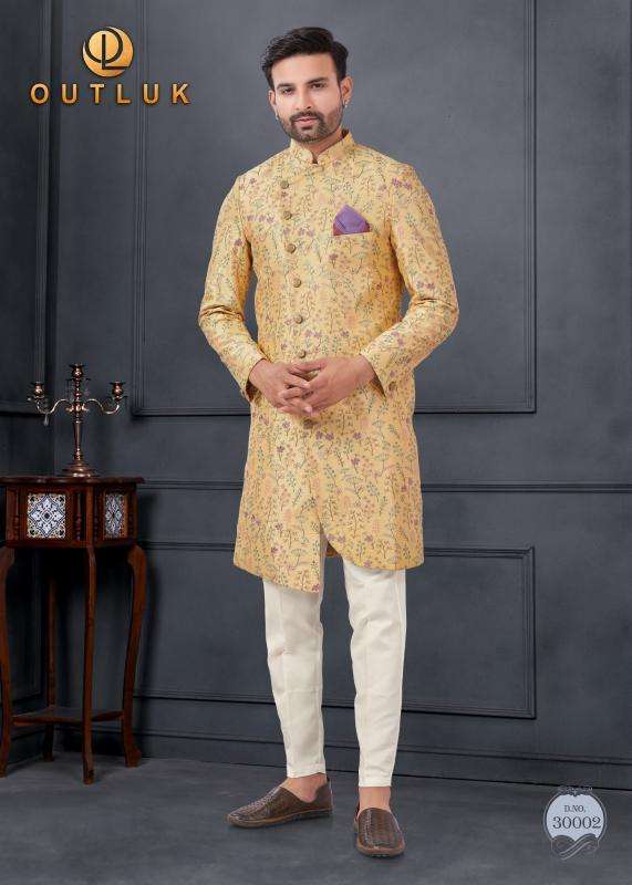 OUTLUK PRESENTS WEDDING COLLECTION VOL-30 SILK FASHIONABLE FULL STITCH MENS KURTA WITH PENT CATALOG WHOLESALER AND EXPORTER 