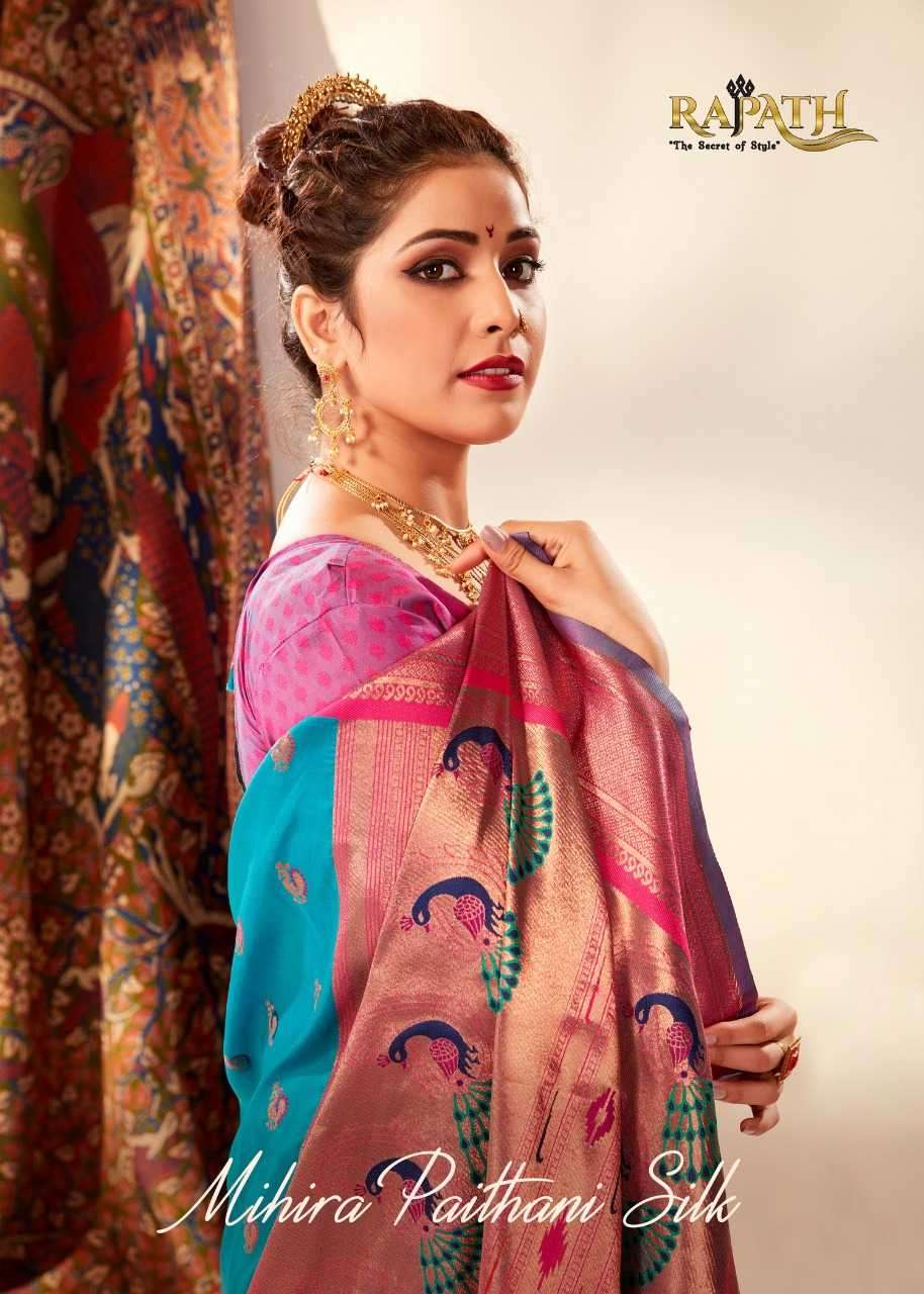 RAJPATH PRESENTS MIHIRA SILK BANARASI PAITHANI SILK ATTRACTIVE SAREES CATALOG WHOLESALER AND EXPORTER 