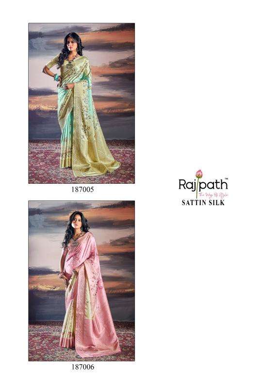 RAJPATH PRESENTS PRATISHTHA SILK 187001-187006 SATIN BEST SAREES CATALOG WHOLESALER AND EXPORTER 