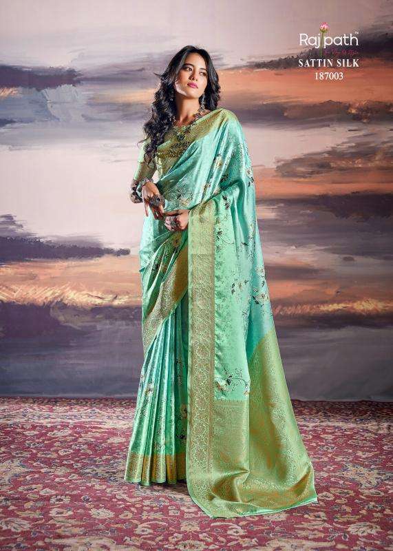 RAJPATH PRESENTS PRATISHTHA SILK 187001-187006 SATIN BEST SAREES CATALOG WHOLESALER AND EXPORTER 