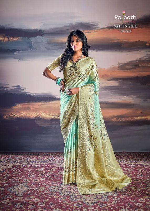 RAJPATH PRESENTS PRATISHTHA SILK 187001-187006 SATIN BEST SAREES CATALOG WHOLESALER AND EXPORTER 