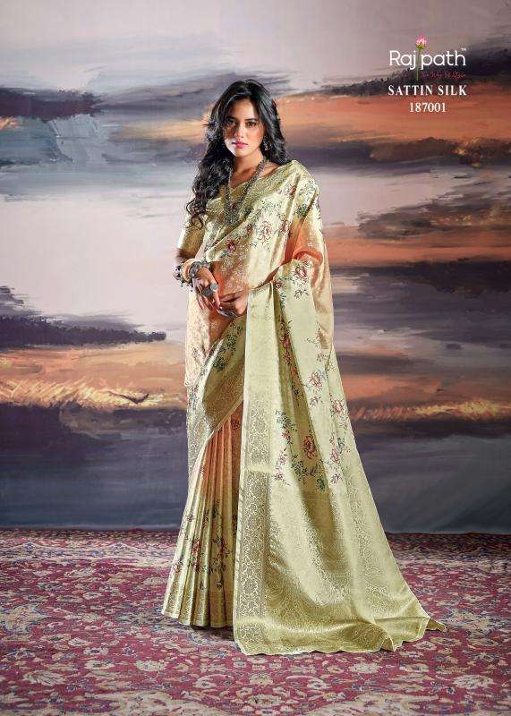 RAJPATH PRESENTS PRATISHTHA SILK 187001-187006 SATIN BEST SAREES CATALOG WHOLESALER AND EXPORTER 